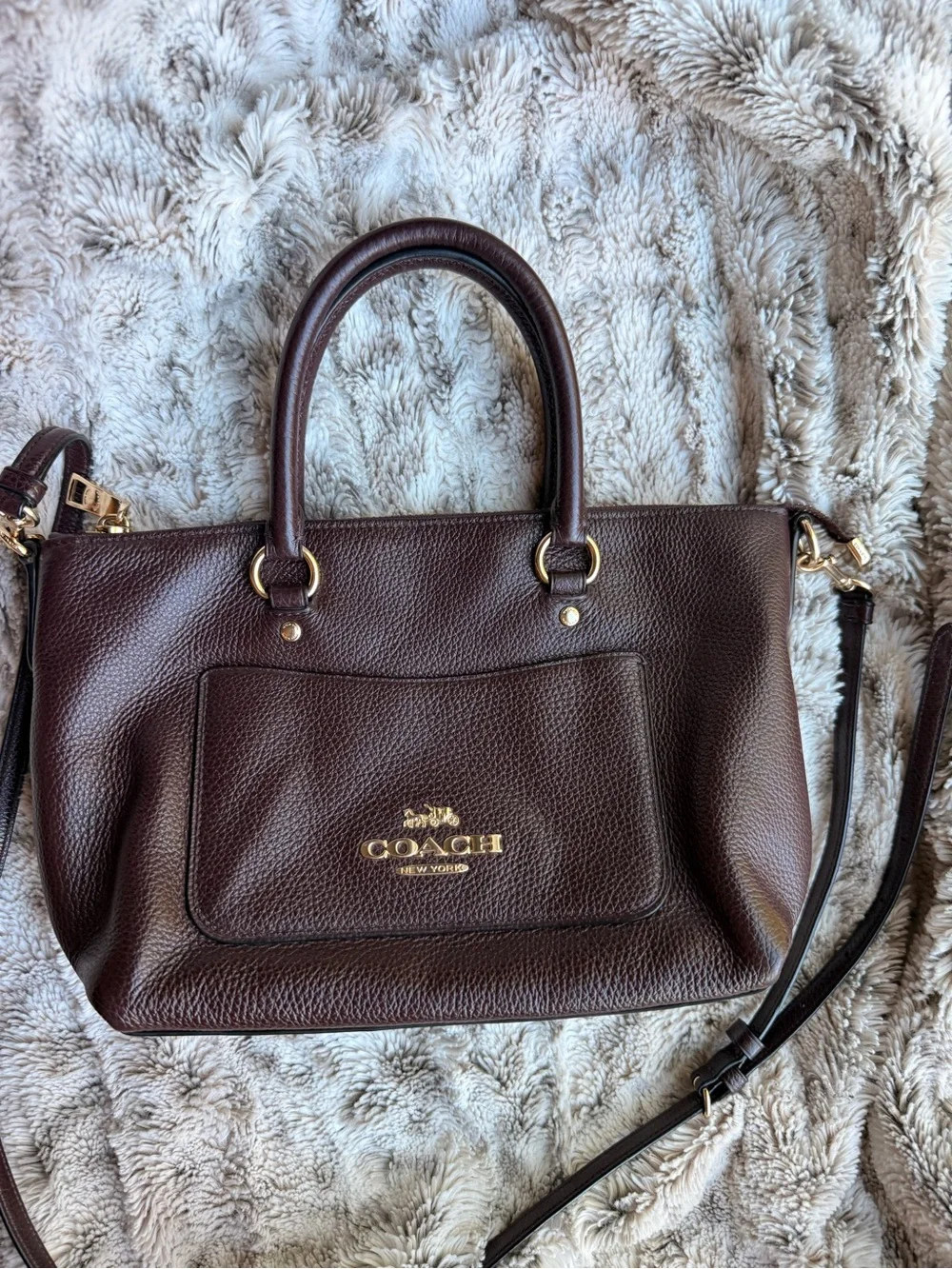 MedCoach Pebbled Leather Satchel Handbag in Dark Brown
